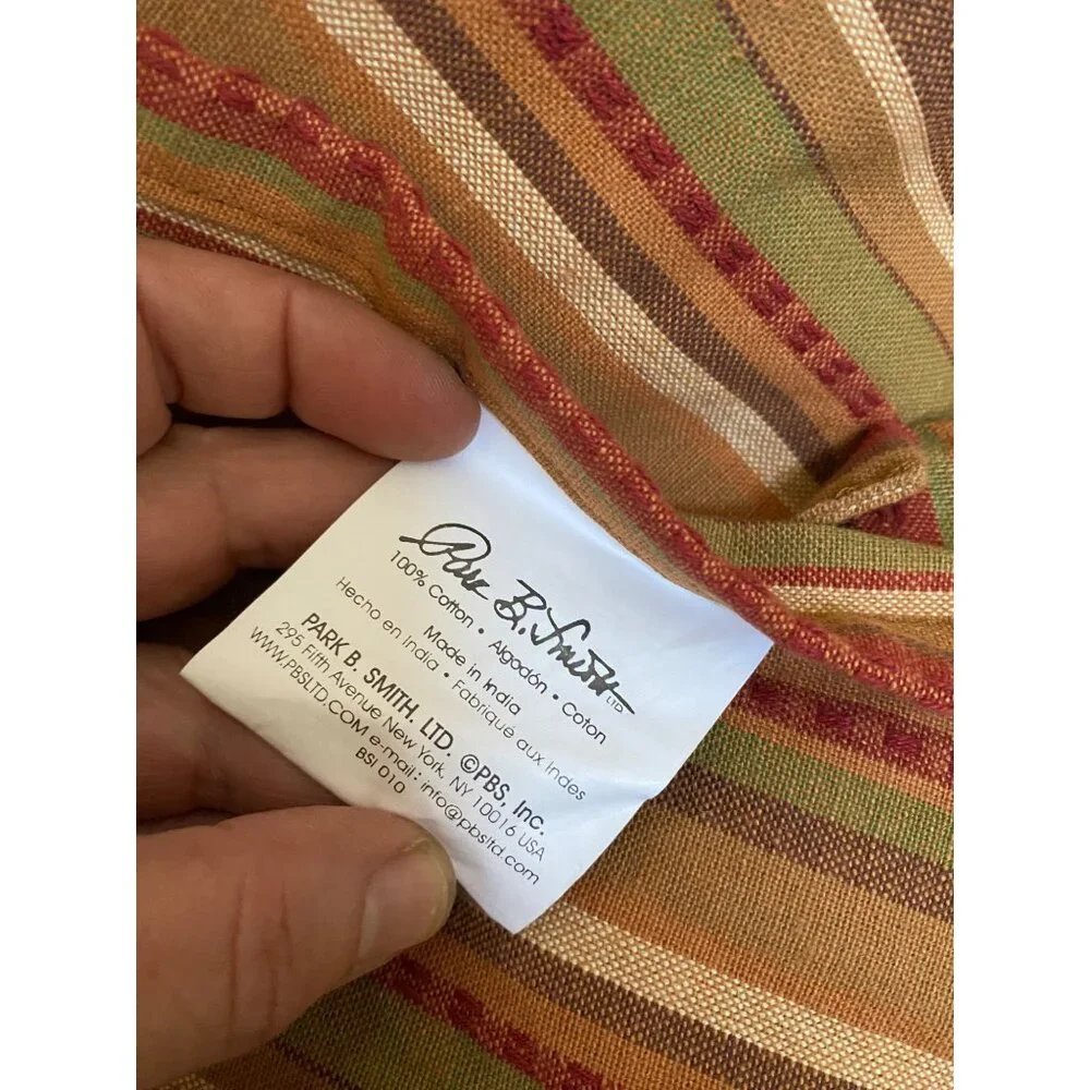 Park B Smith Tuscany striped orange tab top drapery panels cotton embroidered 83
